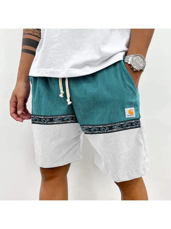 Corduroy Surf Shorts Unisex Street Contrasting Patchwork Retro Skateboard Shorts - Anrider.com 