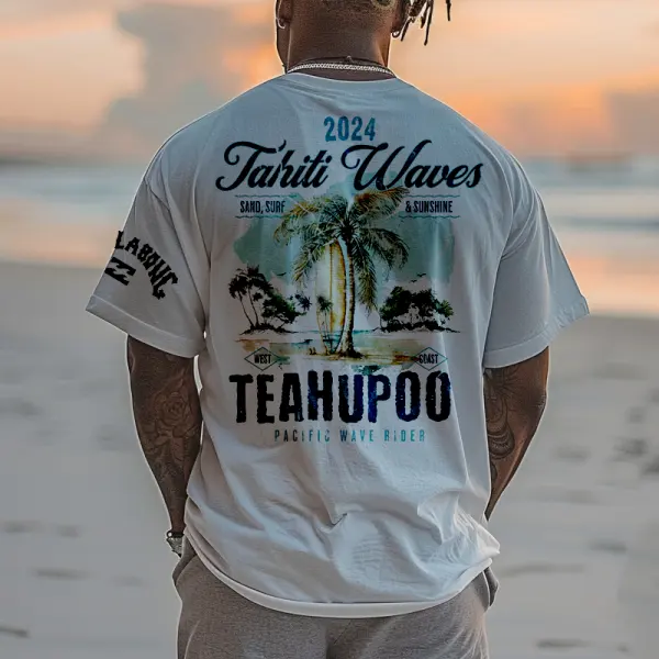 Men's Oversized Teahupoo Tahiti Gradient Vintage Batik Tie Dye Ombre Surf T-Shirt - Yiyistories.com 