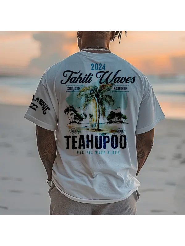 Men's Oversized Teahupoo Tahiti Gradient Vintage Batik Tie Dye Ombre Surf T-Shirt - Anrider.com 