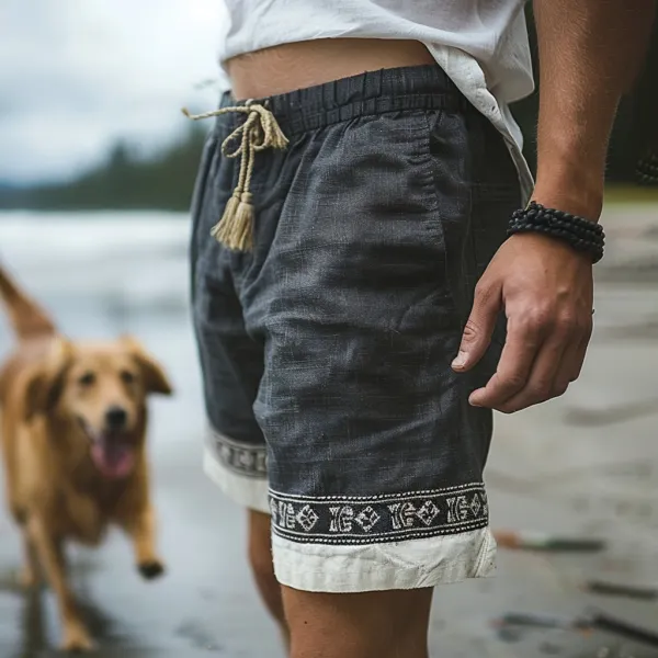 Retro Ethnic Casual Linen Shorts Bohemian Style Shorts - Spiretime.com 
