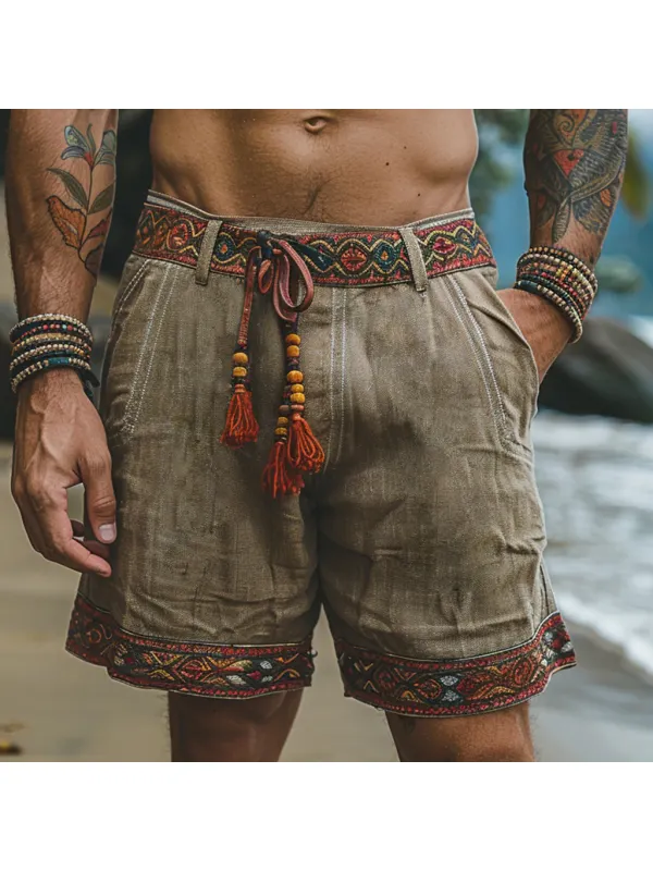 Retro Ethnic Casual Linen Shorts Bohemian Style Shorts - Ootdmw.com 