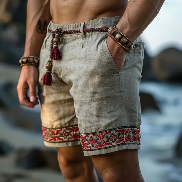 Retro Ethnic Casual Linen Shorts Bohemian Style Shorts - Dozenlive.com 