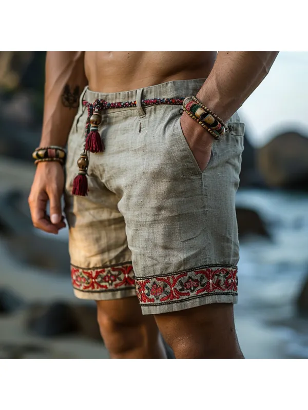 Retro Ethnic Casual Linen Shorts Bohemian Style Shorts - Timetomy.com 