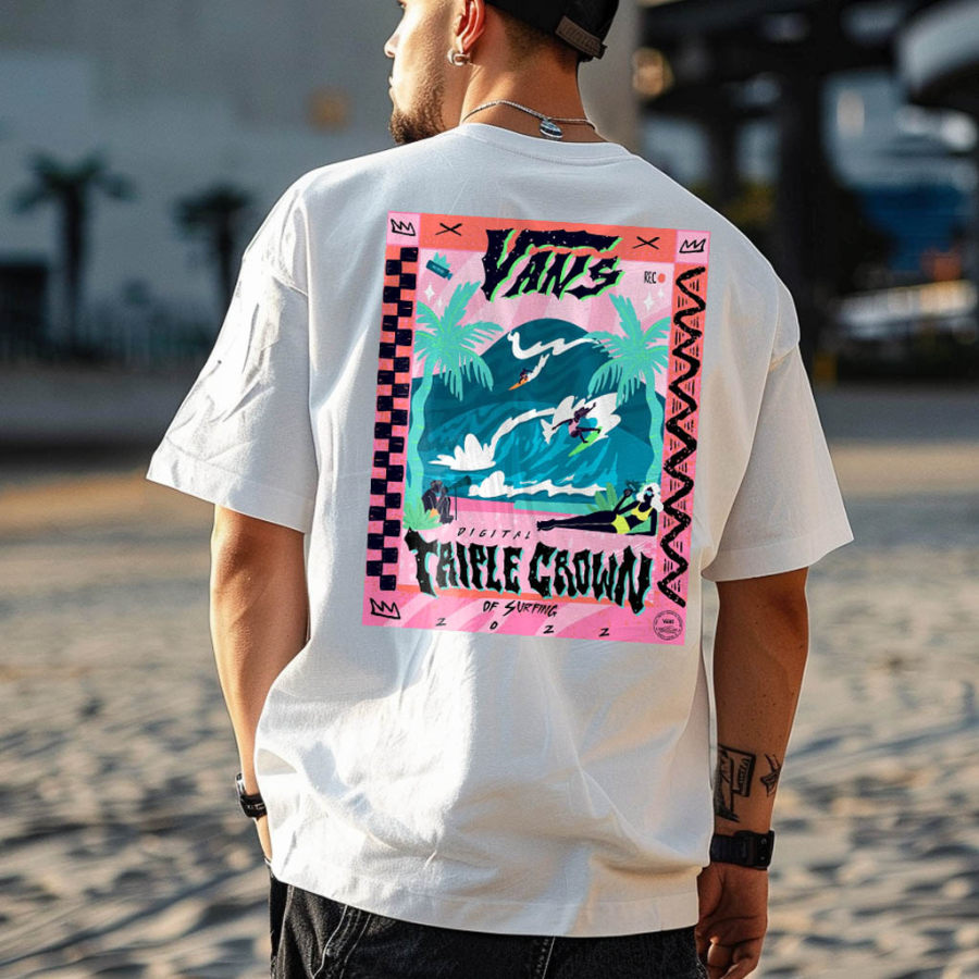 

Men's Vans Surf Poster Print Beach Loose Short Sleeve Oversized T-Shirt