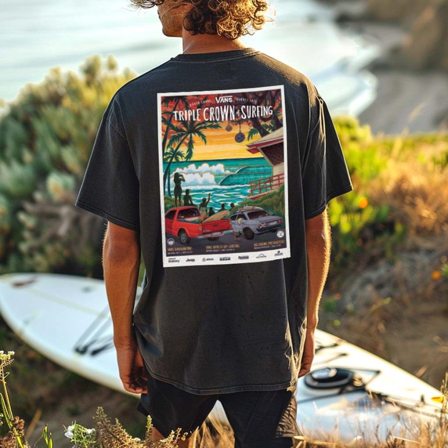 

Men's Vans Art Poster Surf Print Beach Loose Short Sleeve Oversized T-Shirt