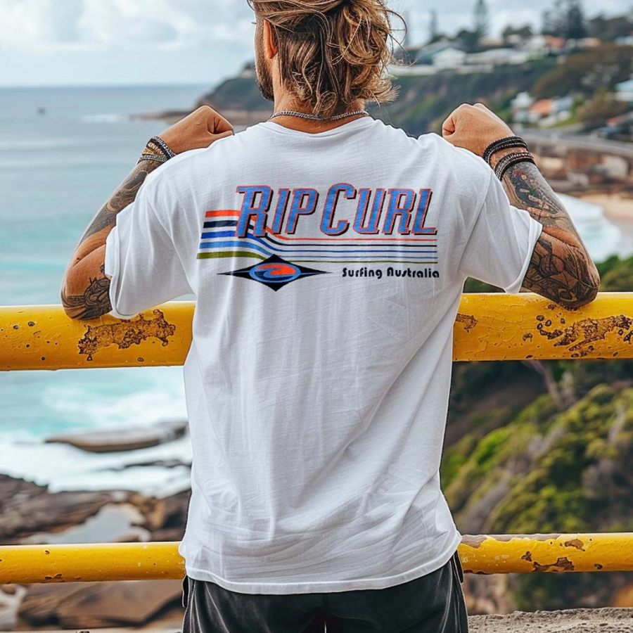 

Men's T-Shirt Vintage 90s Rip Curl Surfing Australia Print Beach Daily Round Neck Short Sleeve Tops