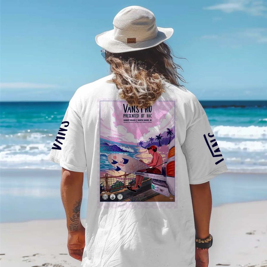 

Men's Vans Triple Crown Artist Surf Poster Print Beach Loose Short Sleeve Oversized T-Shirt