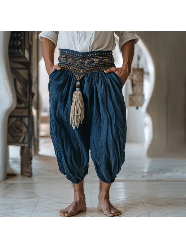 Men's Bohemian 3/4 Linen Harem Pants - Fithuge.com 