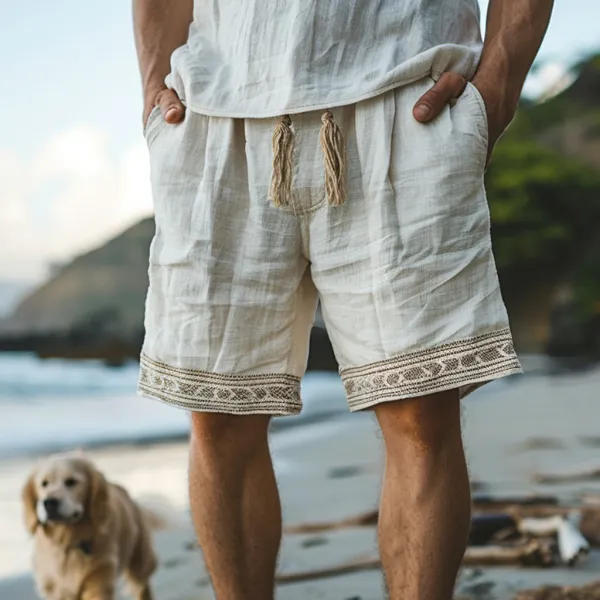 Retro Ethnic Casual Linen Shorts Bohemian Style Shorts - Dozenlive.com 