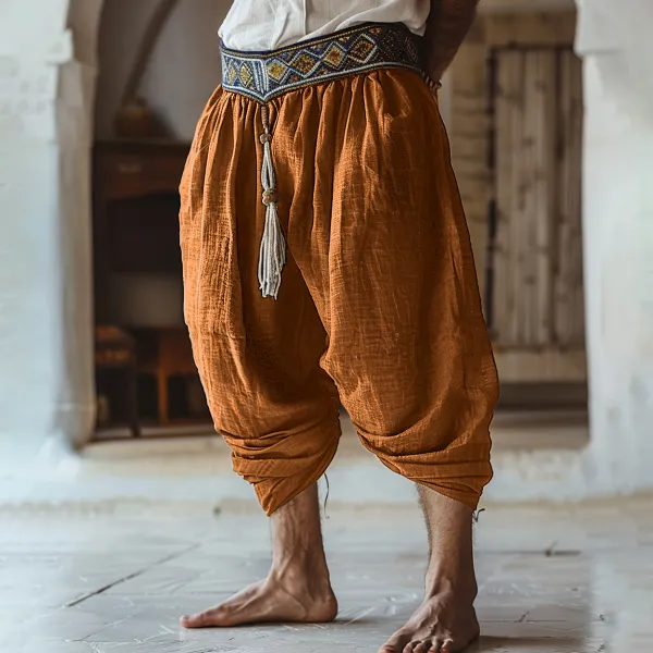Men's Holiday Bohemian Casual Linen Five-point Harem Pants - Yiyistories.com 