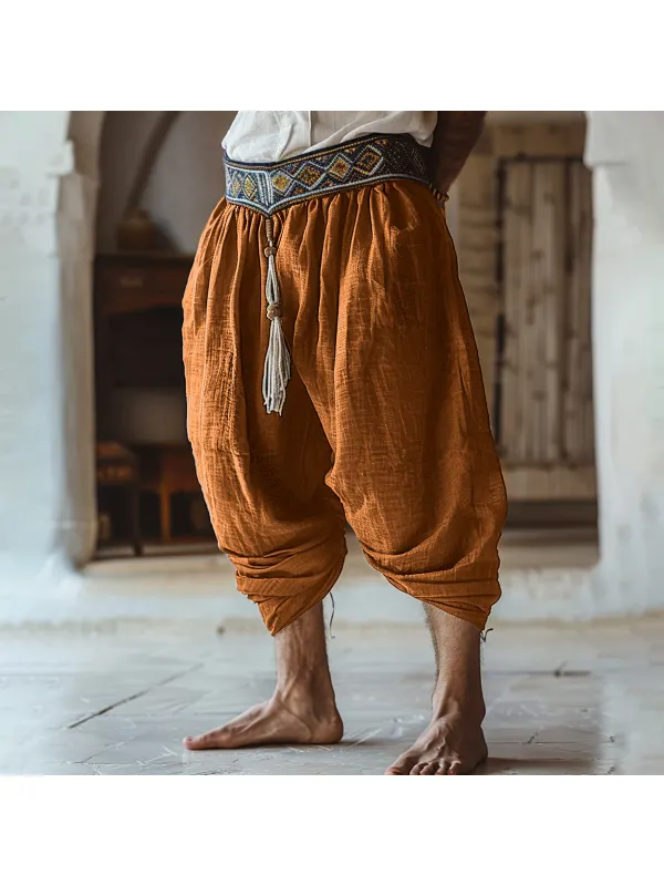 Men's Holiday Bohemian Casual Linen Five-point Harem Pants - Anrider.com 