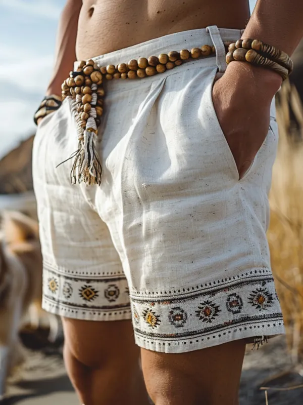 Retro Ethnic Casual Linen Shorts Style Shorts - Sunshinenice.com 