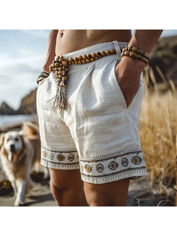 Retro Ethnic Casual Linen Shorts Style Shorts - Ootdmw.com 