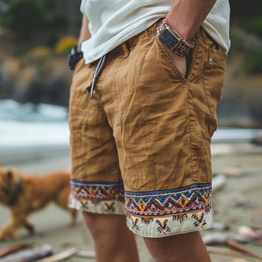 

Retro Ethnic Casual Linen Shorts Bohemian Style Shorts