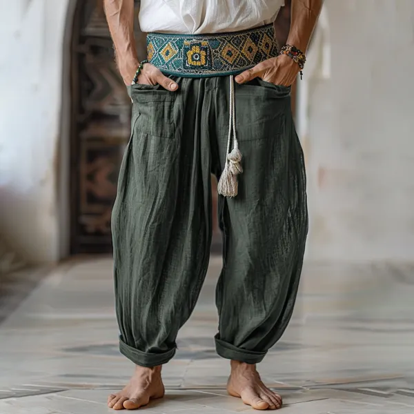 Men's Holiday Bohemian Ethnic Linen Harem Pants - Albionstyle.com 