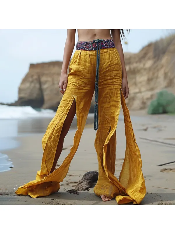 Retro Long Linen Wide Leg Pants For Women Casual Bohemian Long Linen Pants - Cominbuy.com 