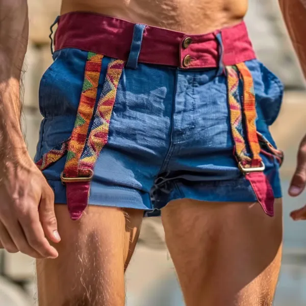 Men's Holiday Ethnic Style Contrast Color Hot Shorts - Fineyoyo.com 