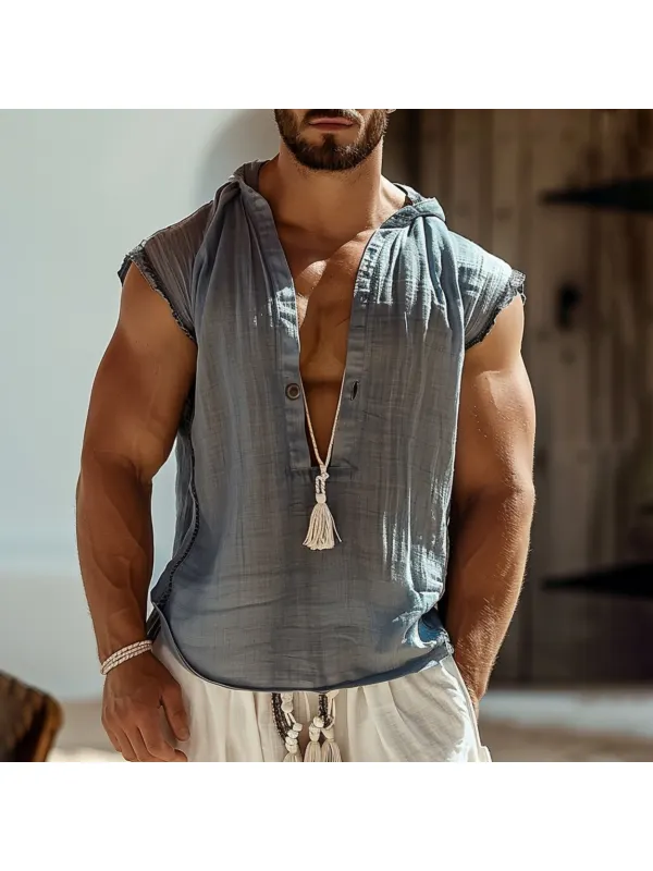 Men's Simple Linen Casual Sleeveless Tank Shirt - Anrider.com 