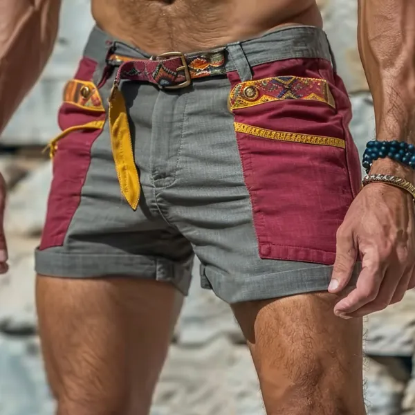 Men's Vintage Holiday Contrasting Ethnic Shorts - Albionstyle.com 