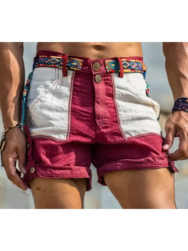 Men's Holiday Ethnic Style Contrasting Color Work Shorts - Timetomy.com 