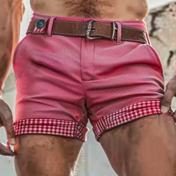 Men's Holiday Small Plaid Patchwork Hot Shorts - Fineyoyo.com 
