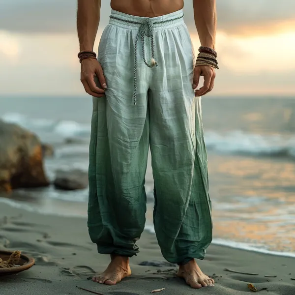 Men's Beach Vacation Casual Trousers, Breathable And Comfortable Gradient Pleated Casual Trousers - Trisunshine.com 