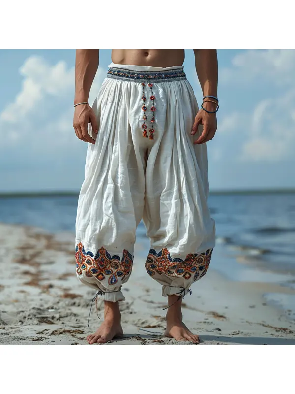 Retro Loose Breathable Linen Men's Ethnic Style Linen Casual Pants - Fithuge.com 