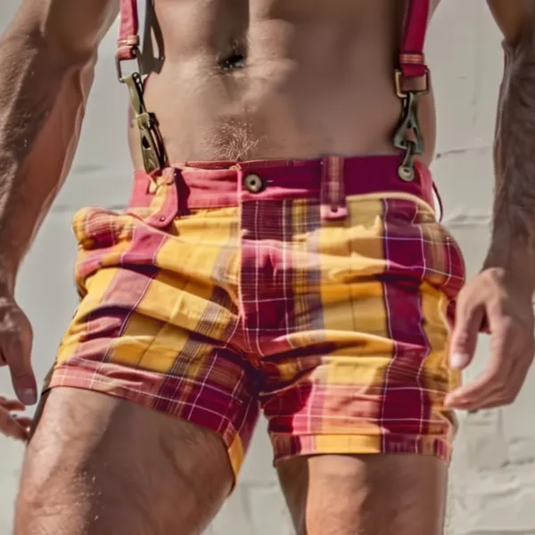 Men's Holiday Plaid Bib Shorts - Menilyshop.com 