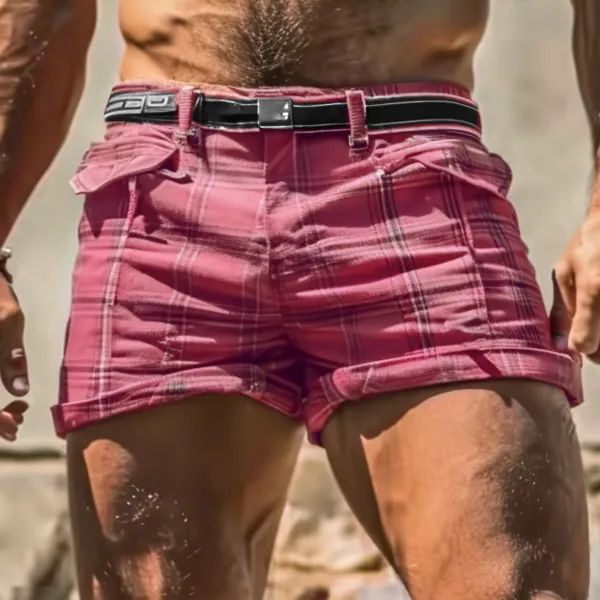 Men's Holiday Plaid Slim Fit Hot Shorts - Fineyoyo.com 