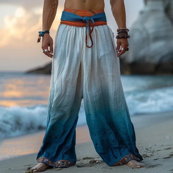 Men's Beach Vacation Casual Trousers, Breathable And Comfortable Gradient Pleated Casual Trousers - Trisunshine.com 