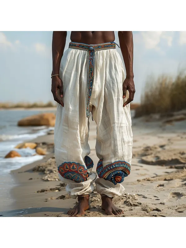 Vintage Loose Breathable Linen Men's Pleated Linen Casual Pants - Ininrubyclub.com 