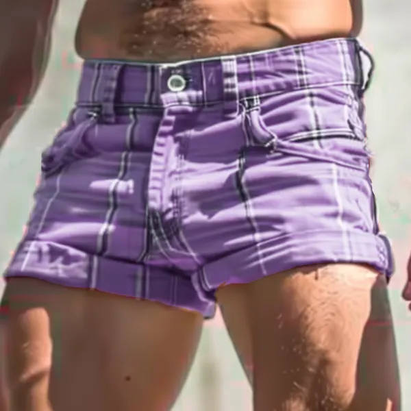 Men's Holiday Contrast Plaid Hot Shorts - Fineyoyo.com 