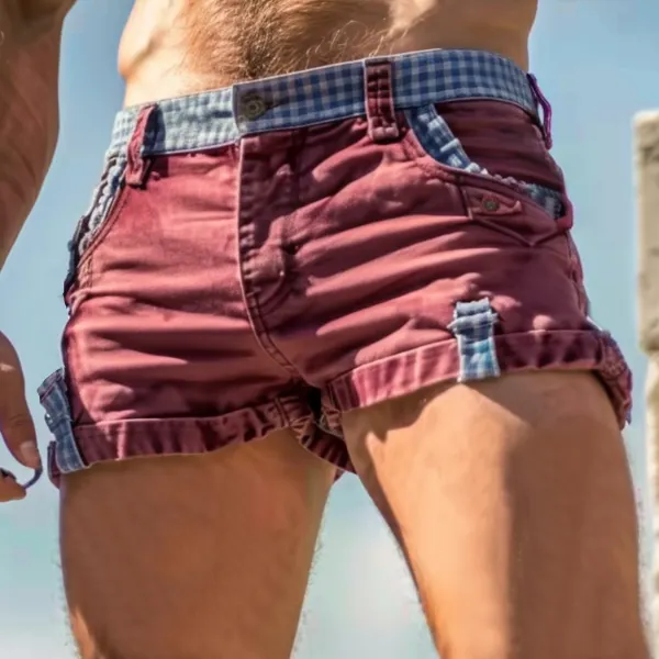 Men's Holiday Plaid Patchwork Casual Hot Shorts - Fineyoyo.com 