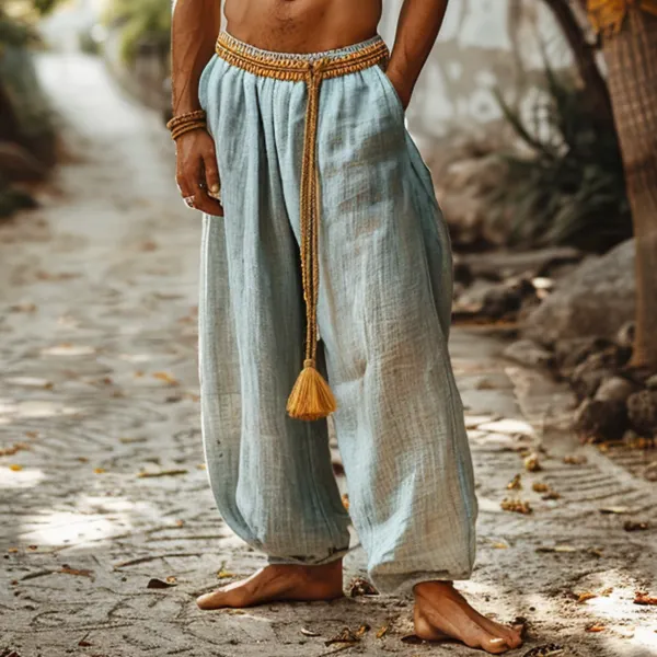 Men's Holiday Bohemian Linen Simple Loose Casual Pants - Yiyistories.com 