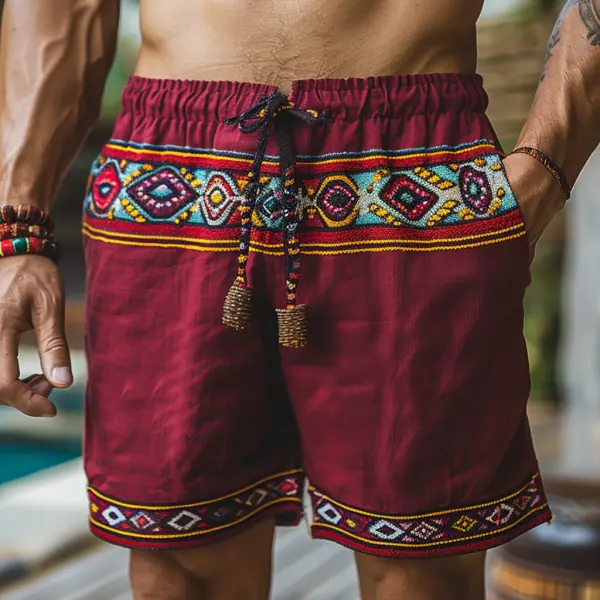 Retro Ethnic Casual Linen Shorts Style Shorts - Albionstyle.com 