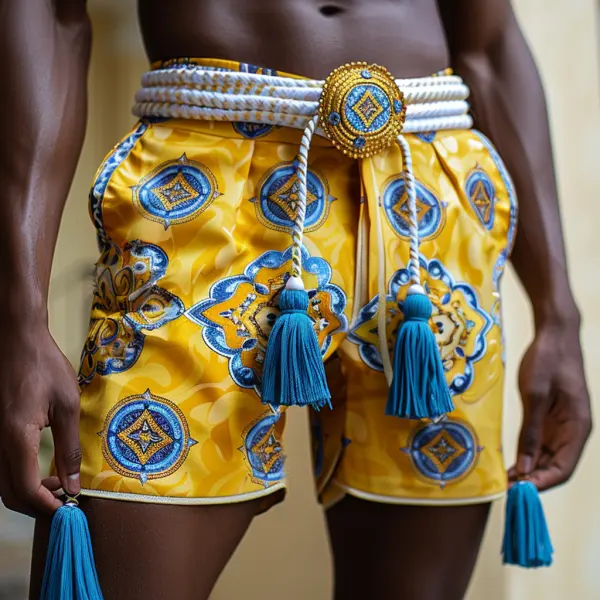 Men's Casual Ethnic Style Short Shorts Without Belt - Yiyistories.com 