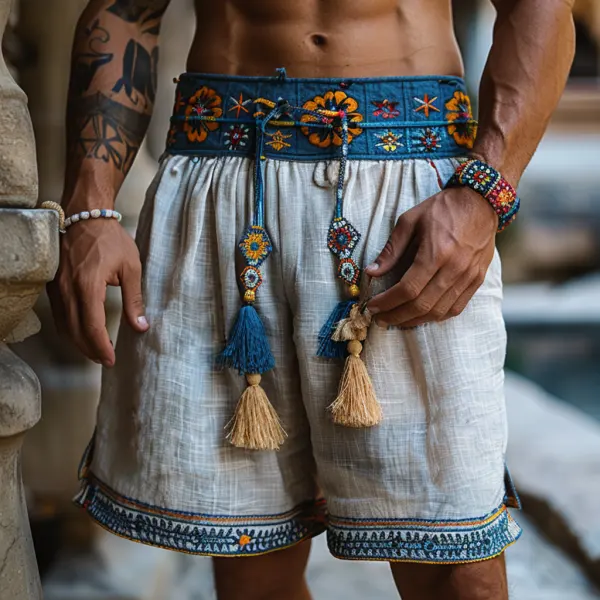Men's Casual Ethnic Linen Shorts - Albionstyle.com 