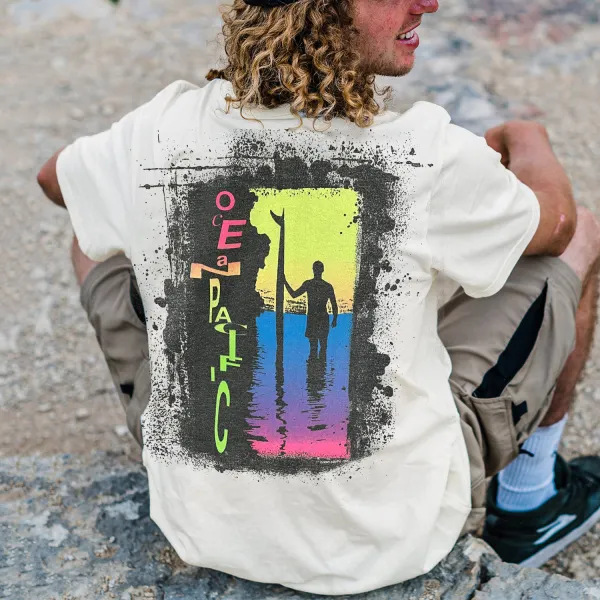 Surf Retro Landscape Print Casual T-shirt - Wayrates.com 