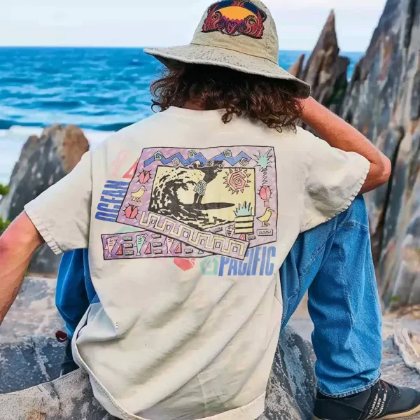 Men's Surf Retro Ethnic Print Casual T-Shirt - Wayrates.com 