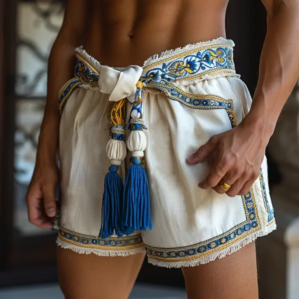 Men's Casual Ethnic Style Short Linen Shorts - Yiyistories.com 