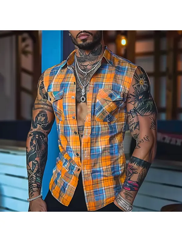 Men's Casual Plaid Tight Vest Shirt - Anrider.com 
