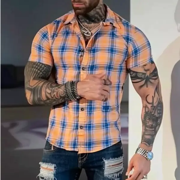 Men's Casual Plaid Short Sleeve Shirt - Trisunshine.com 