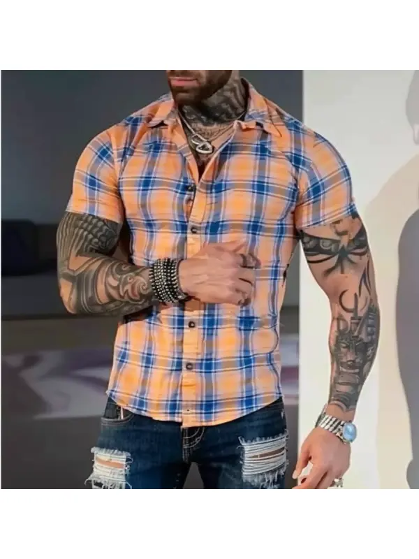 Men's Casual Plaid Short Sleeve Shirt - Anrider.com 
