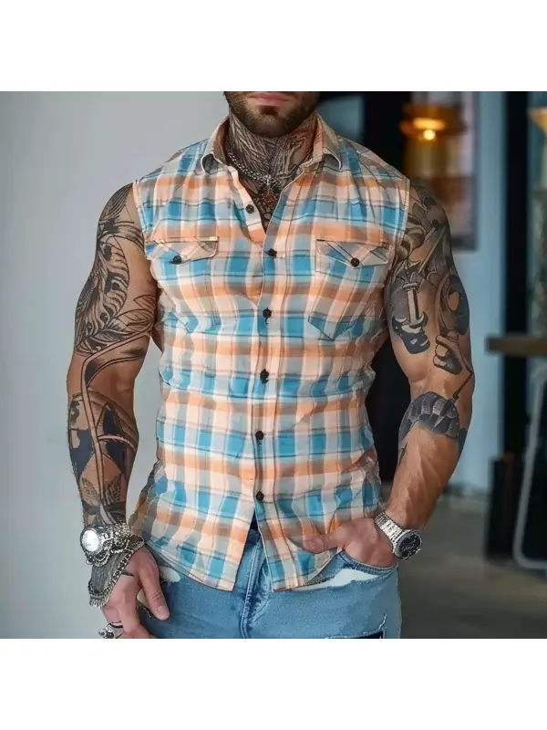 Tight Plaid Shirt With Lapel Pockets - Anrider.com 