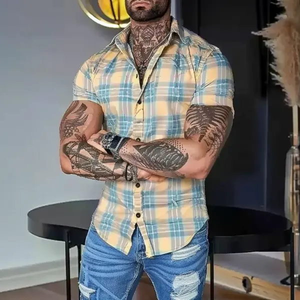Fashionable Plaid Tight Shirt - Trisunshine.com 