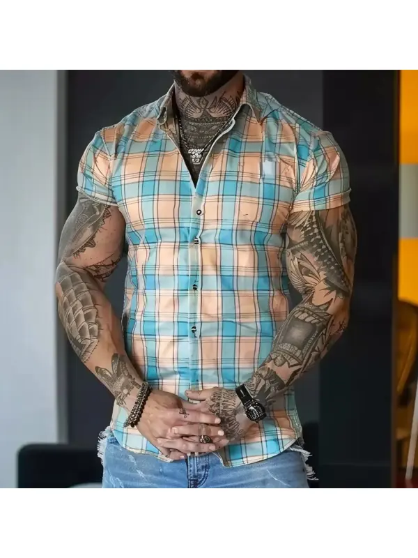 Men's Lapel Plaid Shirt - Anrider.com 