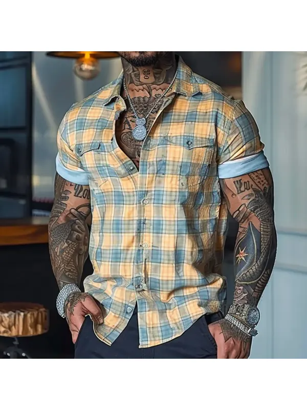 Men's Casual Plaid Tight Shirt - Anrider.com 