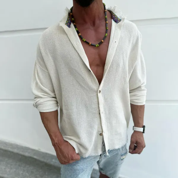 Men's Casual Linen Shirt Long Sleeve Cardigan - Menilyshop.com 