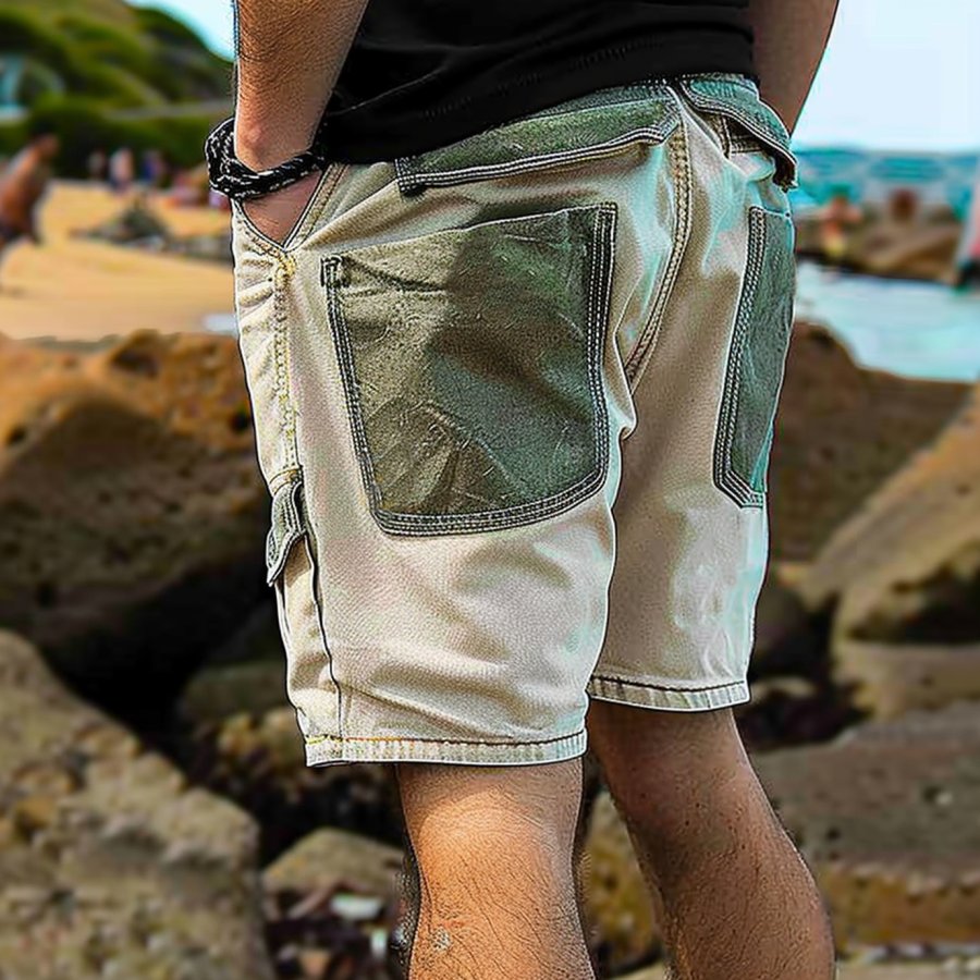 

Men's Vintage Surf Summer Daily Patchwork Cargo Shorts