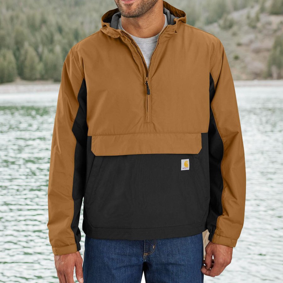 

Men's Outdoor Vintage Neck Zipper Color Block Lapel Collar Work Motorcycle Jacket